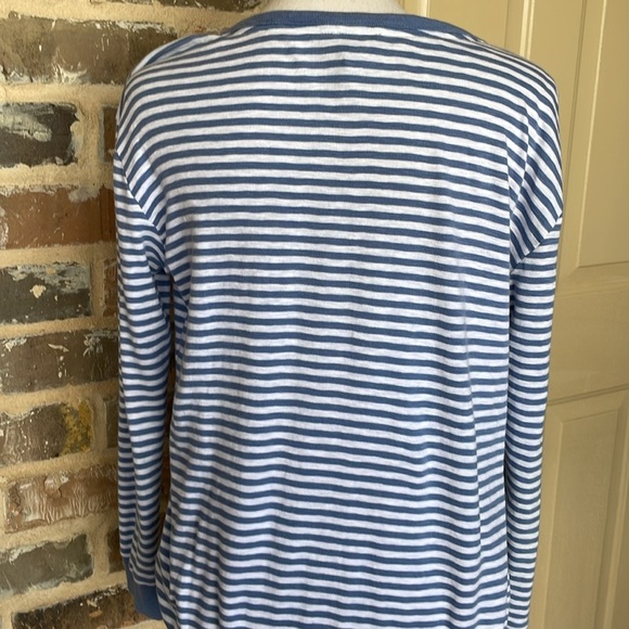 Jones New York Blue Stripe Long Sleeve Drawstring Waist Crewneck Top Tee Sz M - Picture 5 of 14